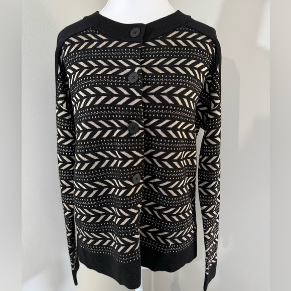 Pendleton Vintage Style Merino Wool Blend Cardigan Black Cream Geometric Medium - Picture 2 of 5